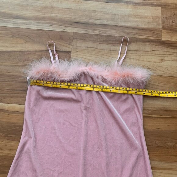 Zaful Tank Top Cami Feather Trim Pink Velvet Size 8 NWT - Picture 2 of 8